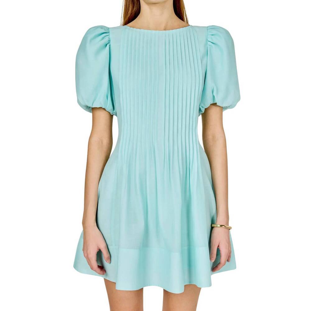 NEW ENDLESS ROSE bridget pintuck mini dress in aqua